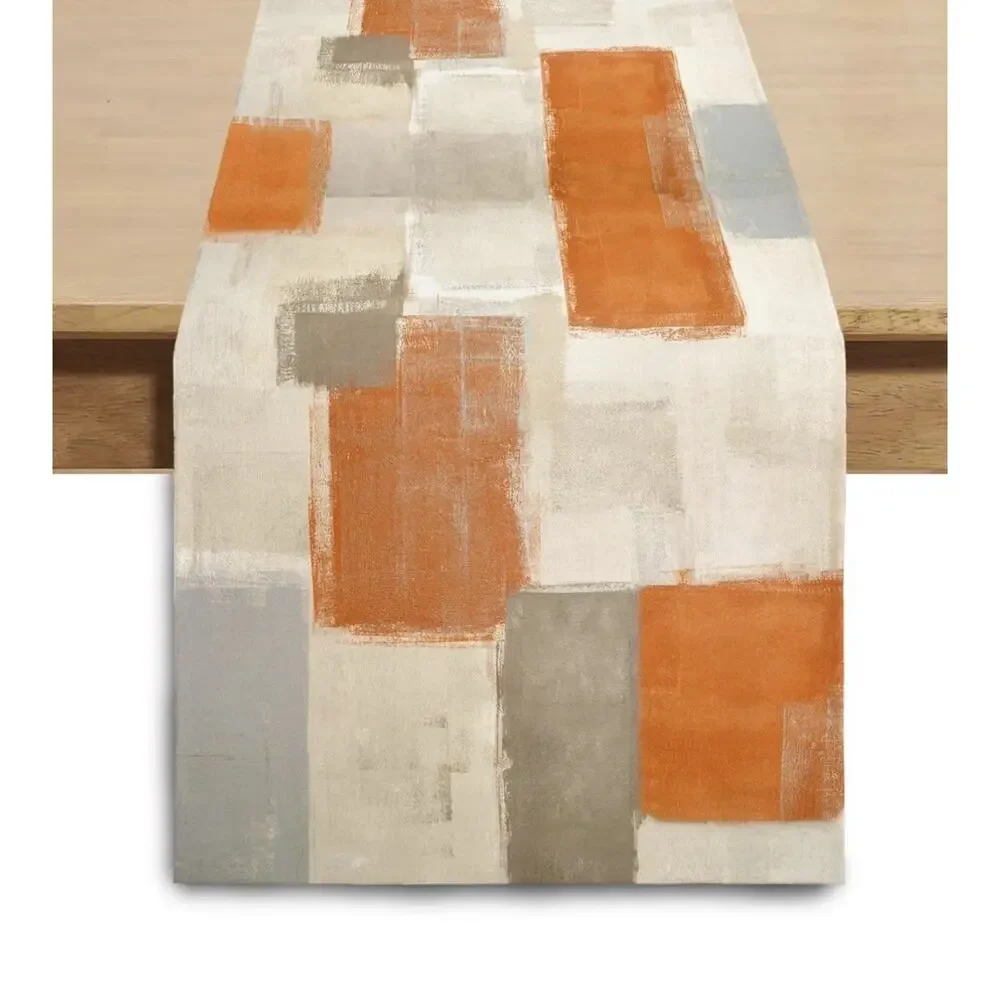 Table Runner Fall Thanksgiving Seasonal Watercolor Orange Grey 13X36 New